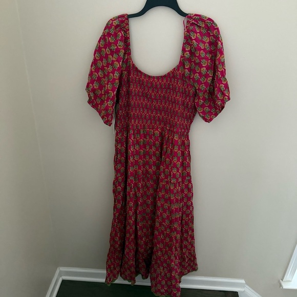 LEA 100% Cotton Plus Size Pink Floral Puff Sleeve Tiered Smocked Maxi Dress - Picture 11 of 12